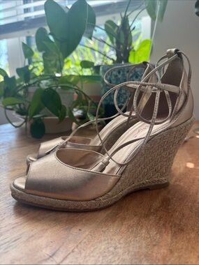 Lilly Pulitzer Rose Gold Lace-Up Espadrille Wedges